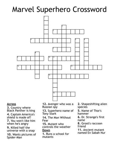 marvel super hero crossword clue